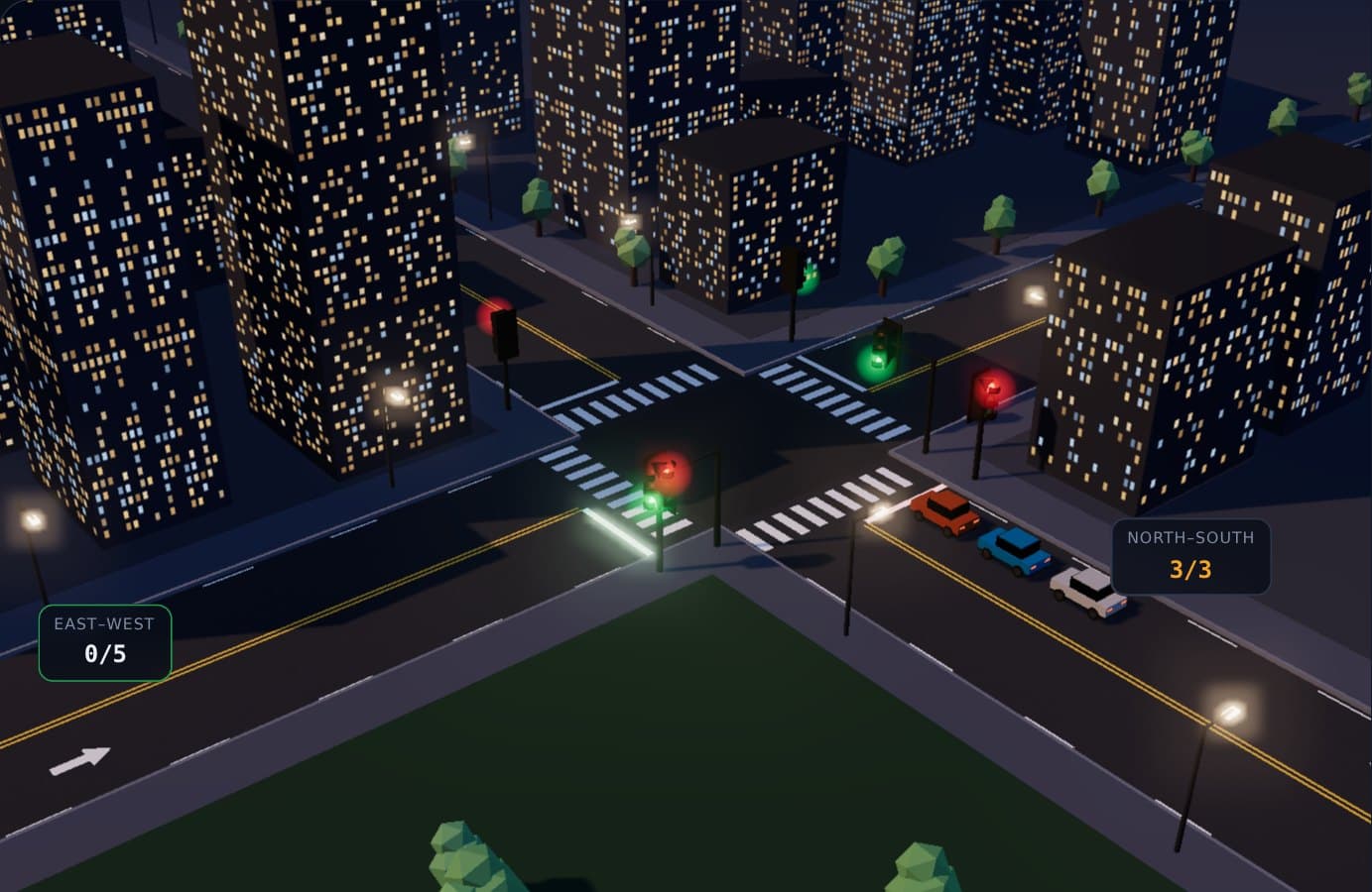3D traffic intersection simulator controlled by a Q-learning agent